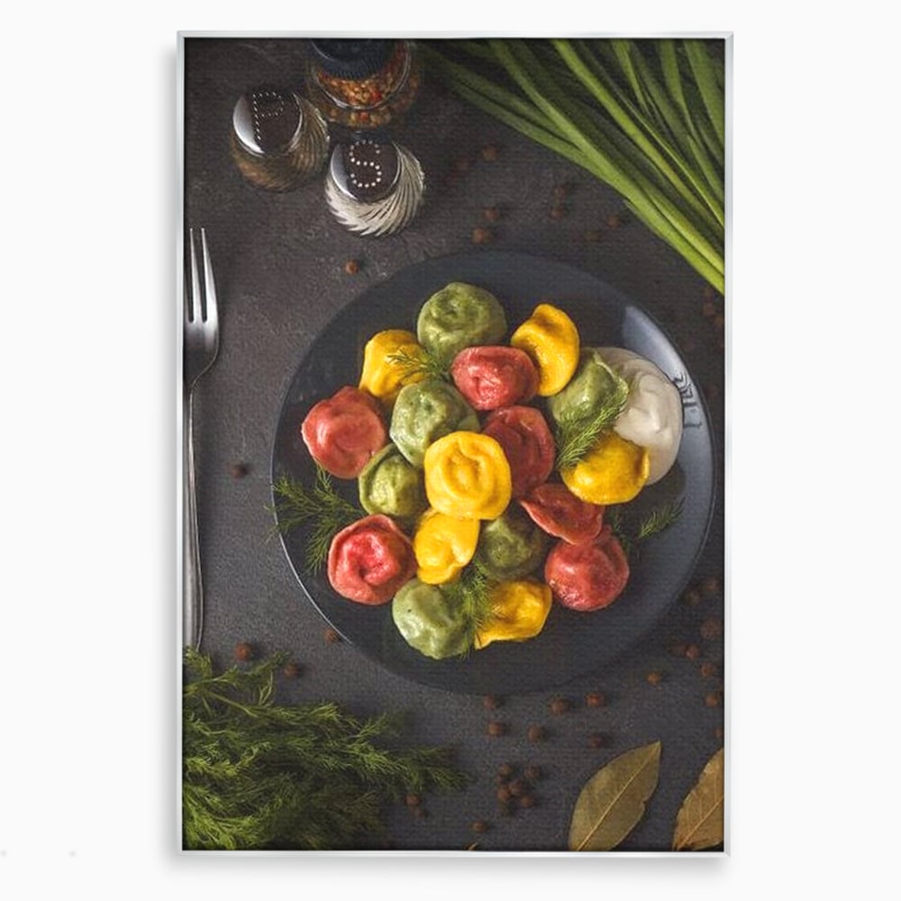 Tablou canvas cu tablou canvas cu paste colorate, in rama de aluminiu argintiu